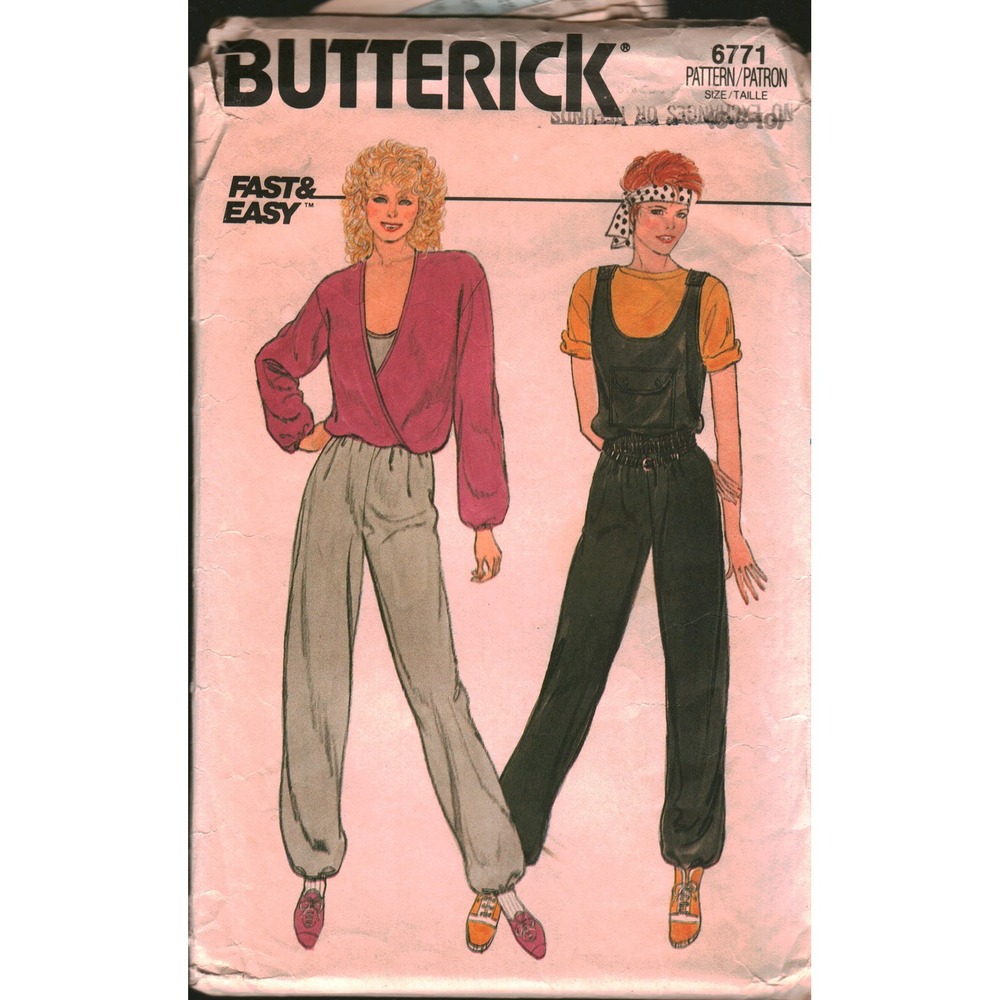 Vintage Butterick 6771 Sewing Pattern Misses Blouson Top Jumpsuit 1980s Retro
